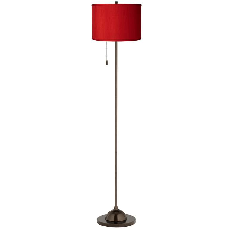 Image 2 Possini Euro 62 inch Red Textured Faux Silk Bronze Club Floor Lamp