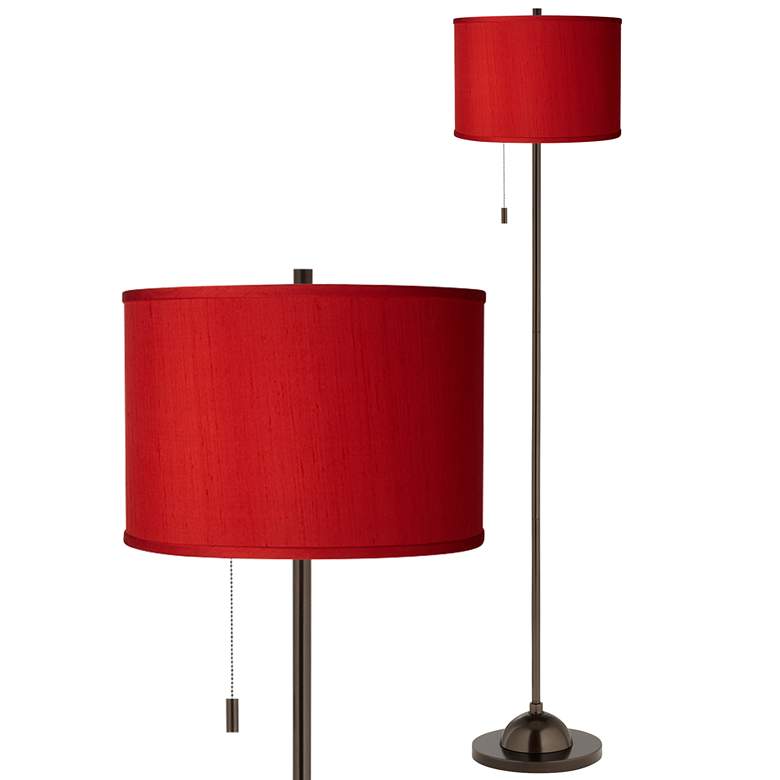 Image 1 Possini Euro 62" Red Textured Faux Silk Bronze Club Floor Lamp