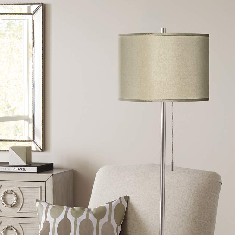 Image 1 Possini Euro 62" Sesame Shade Brushed Nickel Pull Chain Floor Lamp