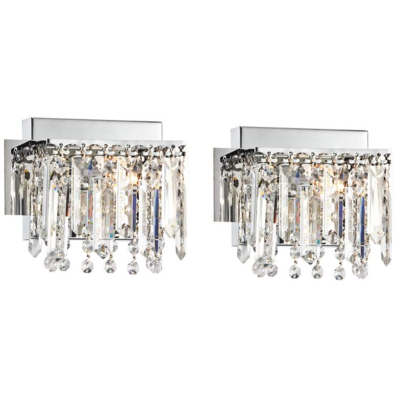 Image 1 Possini Euro 7 3/4 inch Wide Chrome and Crystal Wall Sconce Set of 2