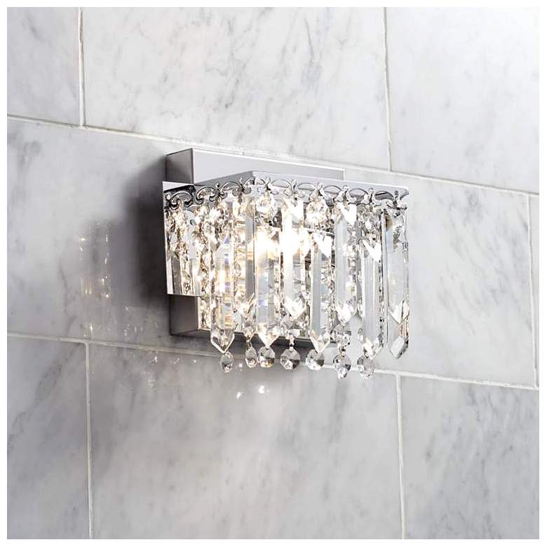 Image 1 Possini Euro 7 3/4 inch Wide Chrome and Hanging Crystal Wall Sconce