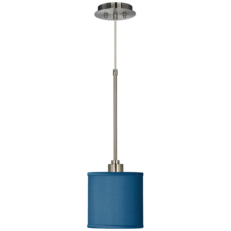 Image 2 Possini Euro 7 inch Wide Blue Faux Silk Shade Mini Pendant Light