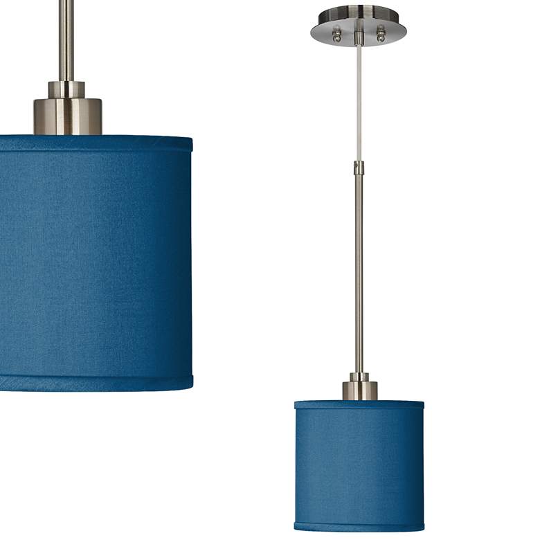 Image 1 Possini Euro 7 inch Wide Blue Faux Silk Shade Mini Pendant Light