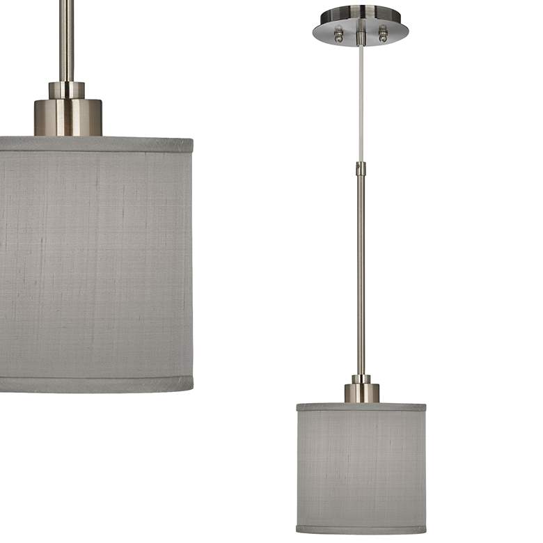 Image 1 Possini Euro 7" Wide Gray Textured Faux Silk Mini Pendant Light