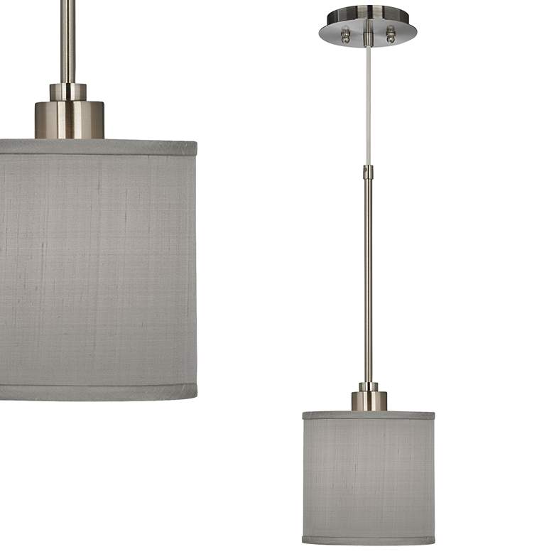 Image 1 Possini Euro 7 inch Wide Gray Textured Faux Silk Mini Pendant Light