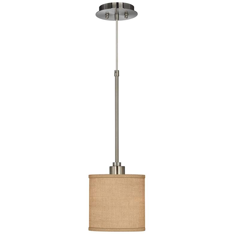Image 2 Possini Euro 7" Wide Woven Burlap Drum Mini Pendant Light