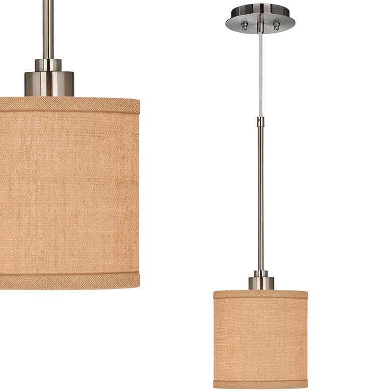 Image 1 Possini Euro 7" Wide Woven Burlap Drum Mini Pendant Light