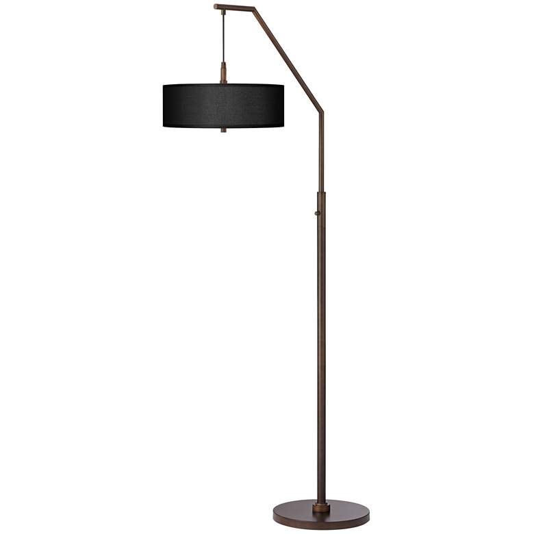Image 2 Possini Euro 71 1/2 inch Black Faux Silk and Bronze Modern Arc Floor Lamp