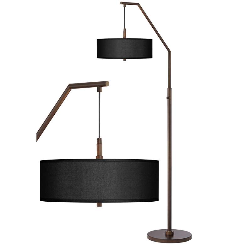 Image 1 Possini Euro 71 1/2 inch Black Faux Silk and Bronze Modern Arc Floor Lamp