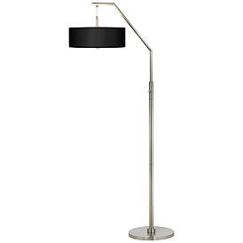 Image2 of Possini Euro 71 1/2" Black Faux Silk and Nickel Modern Arc Floor Lamp