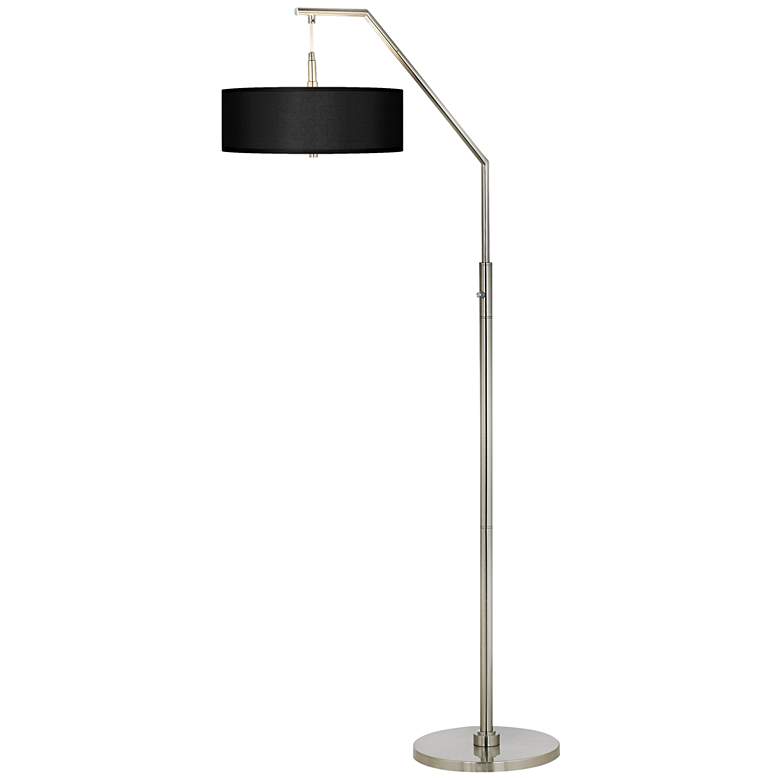 Image 2 Possini Euro 71 1/2" Black Faux Silk and Nickel Modern Arc Floor Lamp