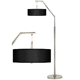 Image1 of Possini Euro 71 1/2" Black Faux Silk and Nickel Modern Arc Floor Lamp