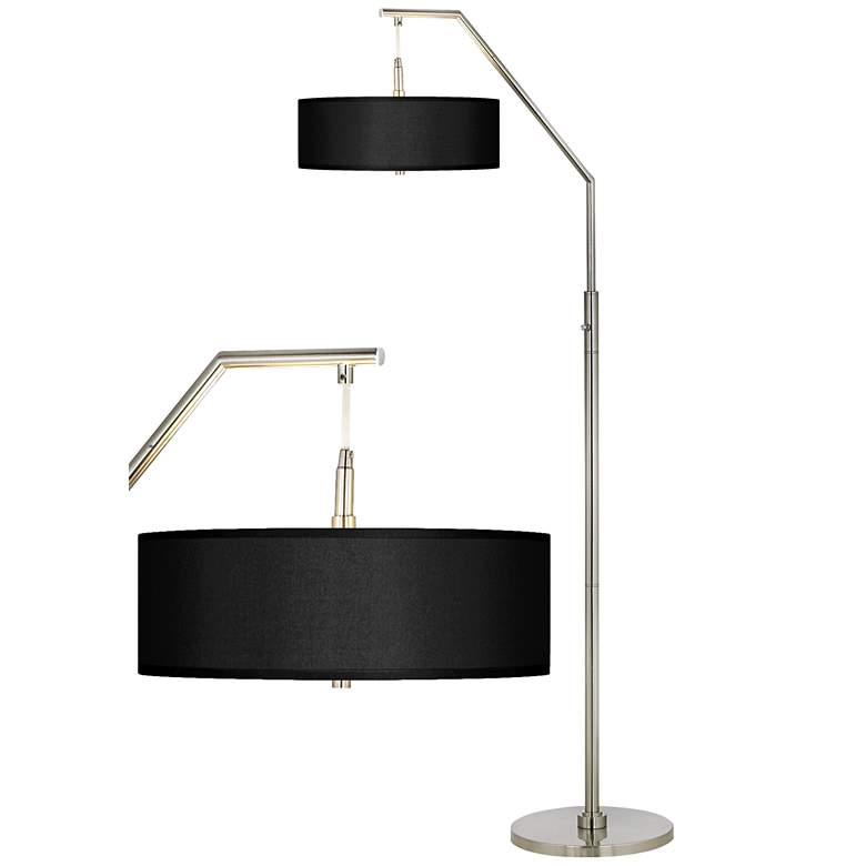 Image 1 Possini Euro 71 1/2" Black Faux Silk and Nickel Modern Arc Floor Lamp