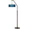 Possini Euro 71 1/2" Blue Drum Bronze Downbridge Arc Floor Lamp