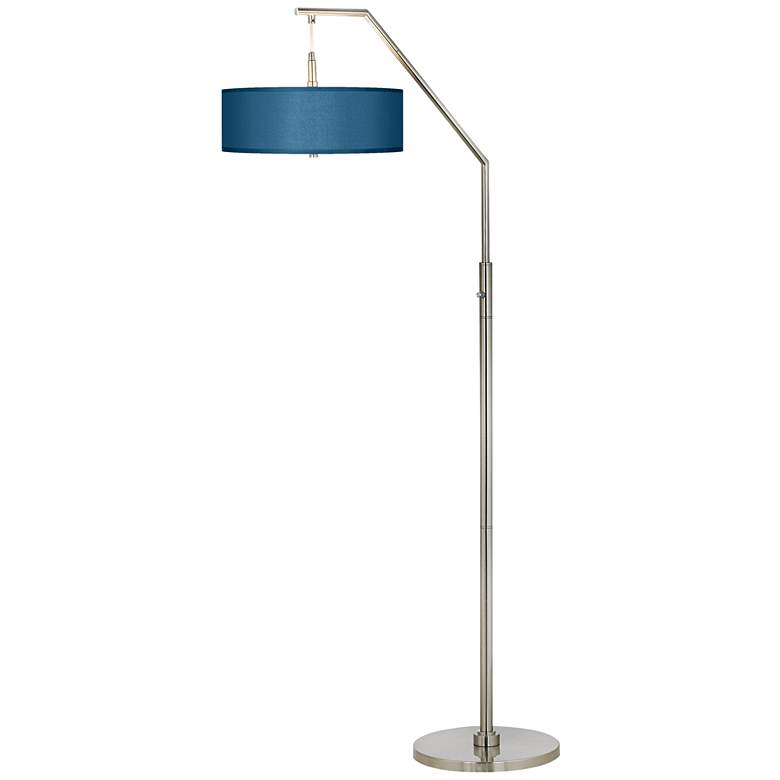 Image 2 Possini Euro 71 1/2 inch Blue Faux Silk Brushed Nickel Arc Floor Lamp