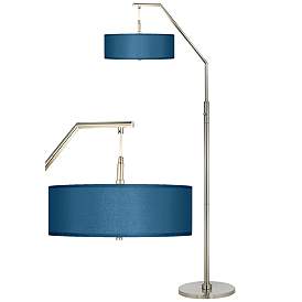 Image1 of Possini Euro 71 1/2" Blue Faux Silk Brushed Nickel Arc Floor Lamp