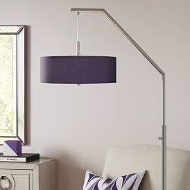 Image1 of Possini Euro 71 1/2" Eggplant Purple Faux Silk Modern Arc Floor Lamp