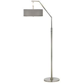 Image2 of Possini Euro 71 1/2" Nickel and Gray Faux Silk Modern Arc Floor Lamp