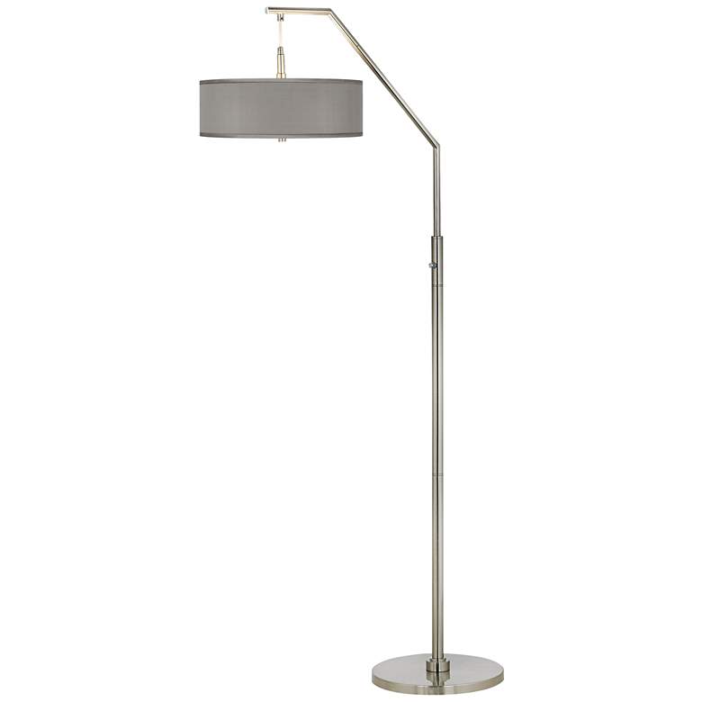 Image 2 Possini Euro 71 1/2 inch Nickel and Gray Faux Silk Modern Arc Floor Lamp