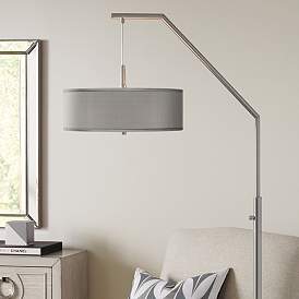 Image1 of Possini Euro 71 1/2" Nickel and Gray Faux Silk Modern Arc Floor Lamp