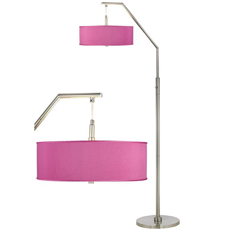 Image 2 Possini Euro 71 1/2 inch Pink Orchid Faux Silk Shade Modern Arc Floor Lamp