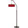 Possini Euro 71 1/2" Red Shade Bronze Downbridge Arc Floor Lamp