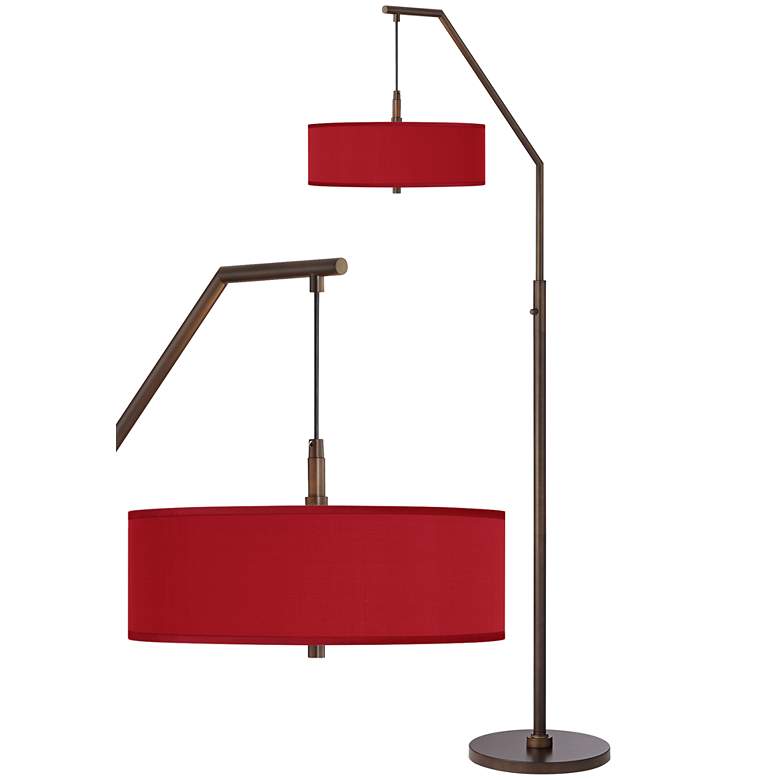 Image 1 Possini Euro 71 1/2" Red Shade Bronze Downbridge Arc Floor Lamp