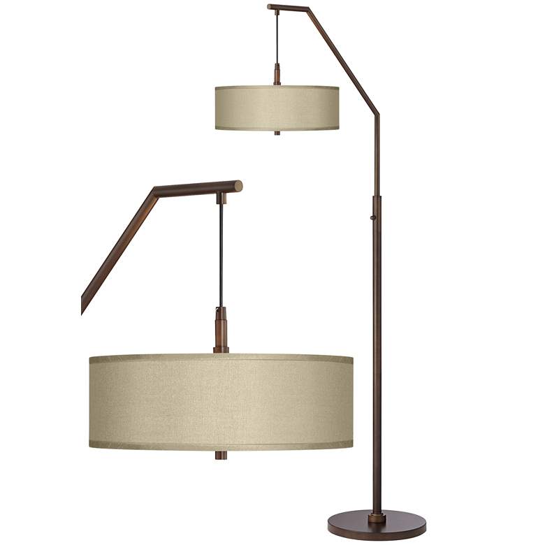 Image 1 Possini Euro 71 1/2" Sesame Shade Bronze Downbridge Arc Floor Lamp