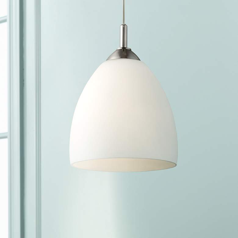Image 1 Possini Euro 9" Wide Opal Glass Plug-In Swag Style Mini Pendant