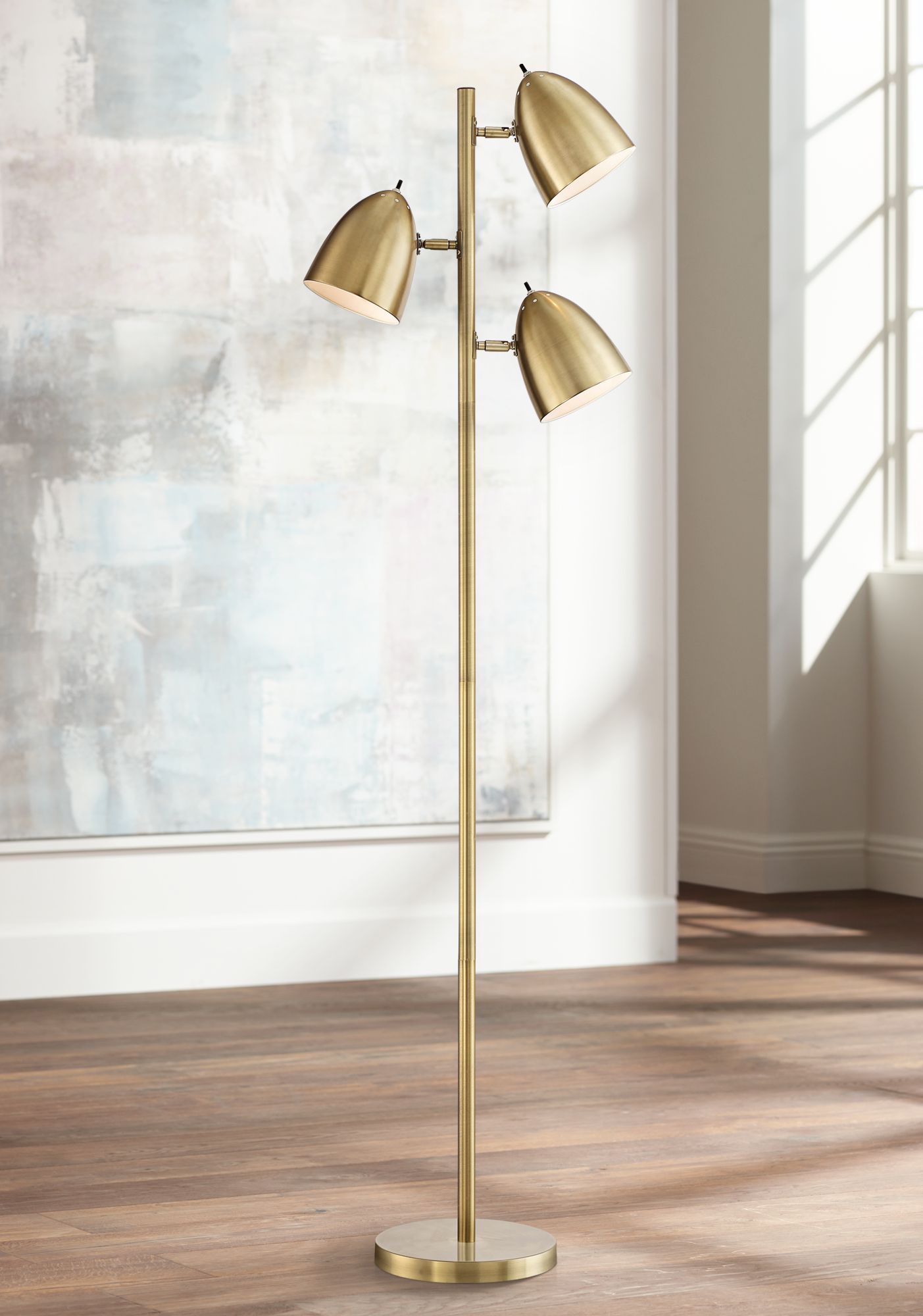 Possini Euro Aaron 64" Brass 3-Light Modern Floor Lamps Set of 2