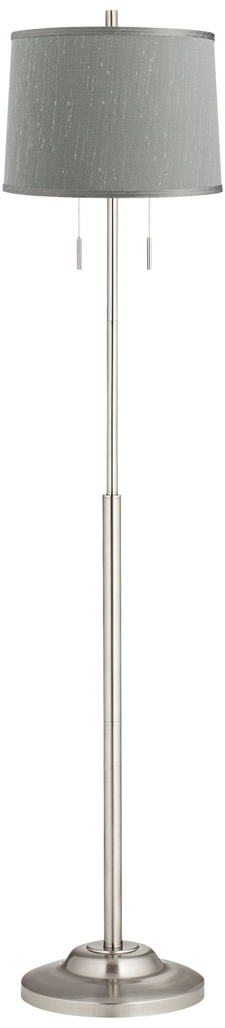 Possini Euro Abba 66" Gray Silk and Nickel Pull Chain Floor Lamp
