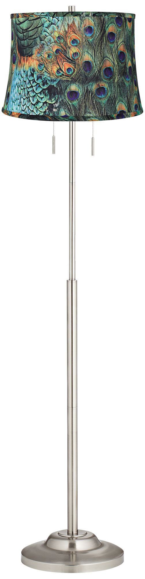 Possini Euro Abba 66" High Peacock Print Twin Pull Chain Floor Lamp