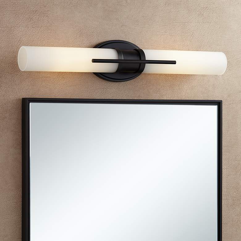 Image 1 Possini Euro Abron 24 inch Wide Black Glass Tube LED Bath Bar Light