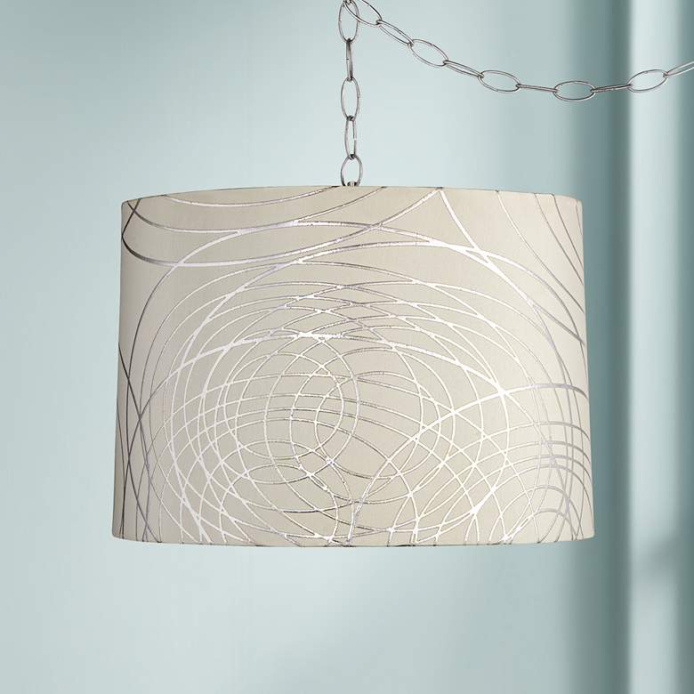 Image 1 Possini Euro Abstract Silver Circles 16" Wide Plug-In Swag Chandelier