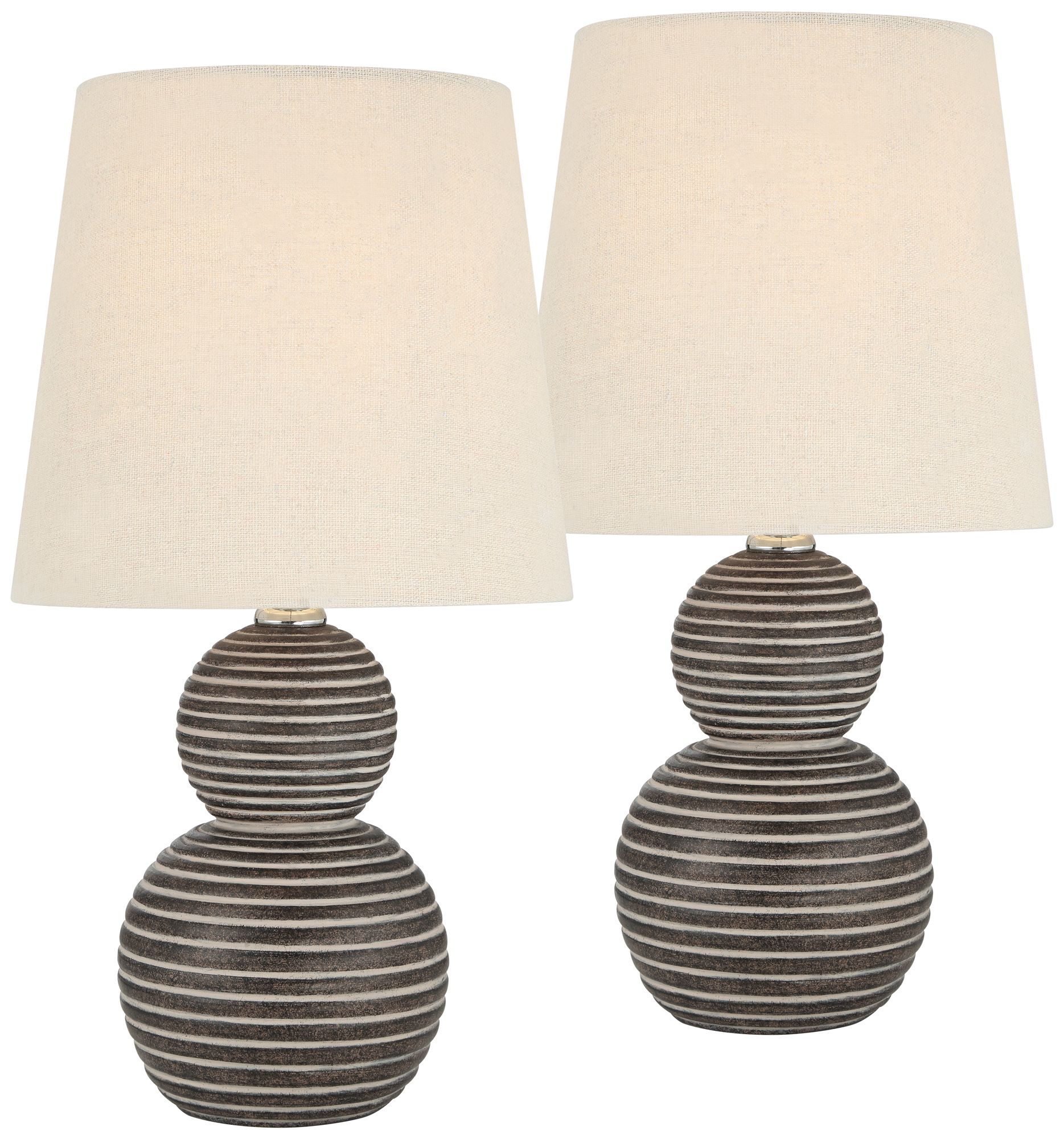 Image 2 Possini Euro Accara 14" High Brown White Stripe Table Lamp Set of 2