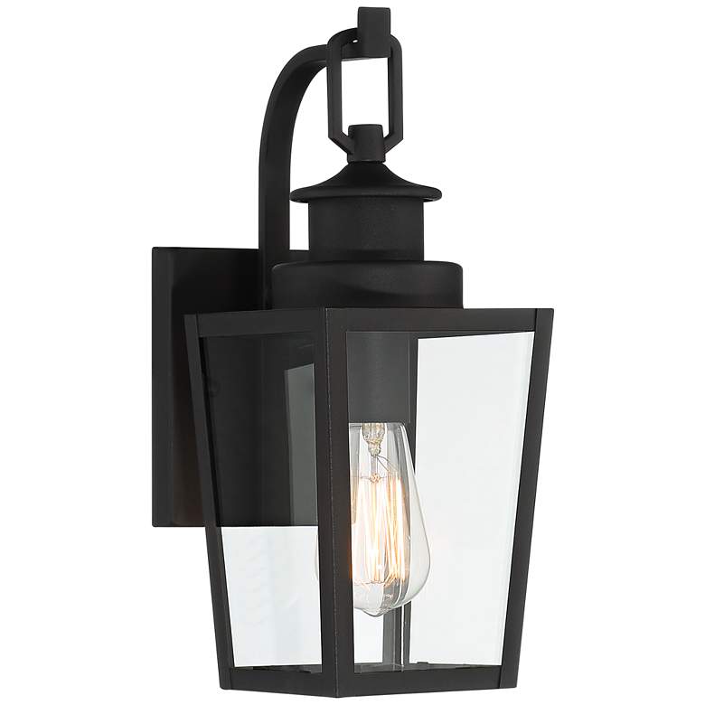 Image 2 Possini Euro Ackerly 14" Textured Black Outdoor Lantern Wall Light