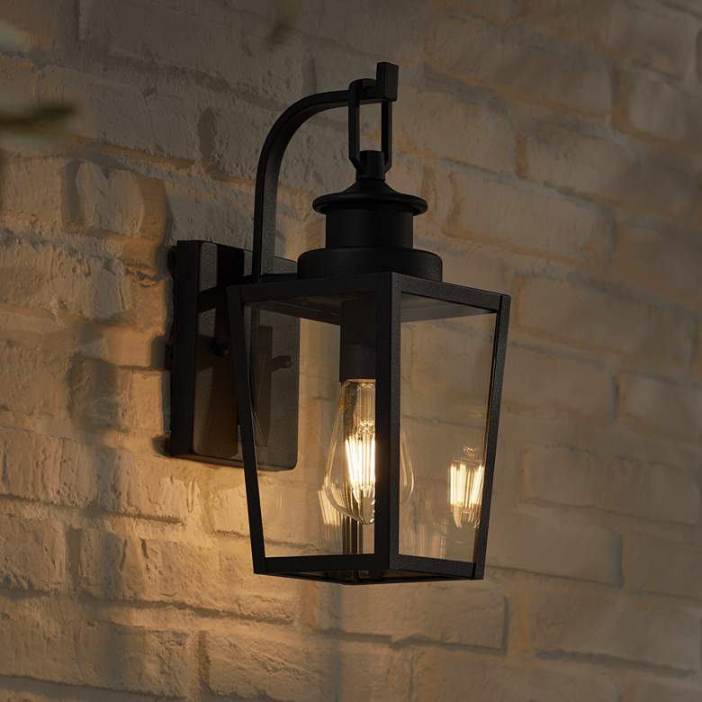 Image 5 Possini Euro Ackerly 14 inch Textured Black Outdoor Lantern Wall Light more views