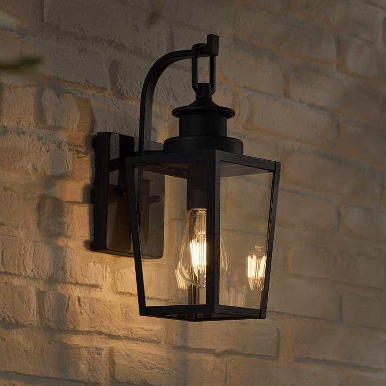 Image 5 Possini Euro Ackerly 14" Textured Black Outdoor Lantern Wall Light more views
