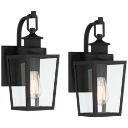Possini Euro Ackerly 14"H Black Outdoor Lantern Wall Light Set of 2