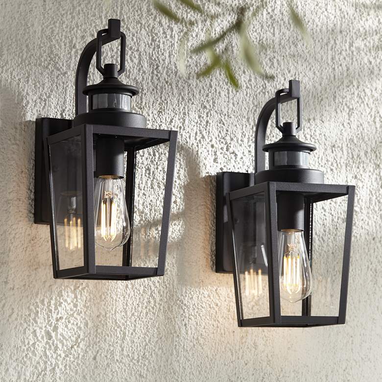 Image 1 Possini Euro Ackerly 14"H Motion Sensor Outdoor Wall Light Set of 2
