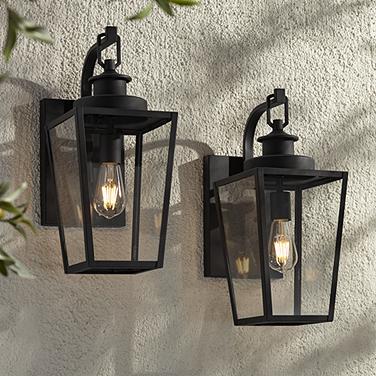 Possini Euro Ackerly 17 1/4"H Black Outdoor Wall Light Set of 2