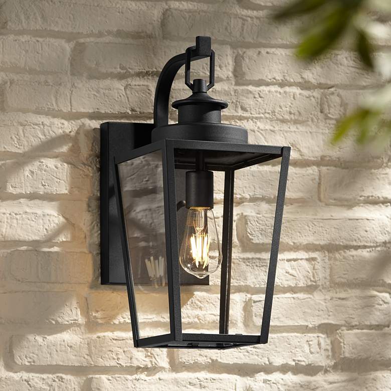 Image 1 Possini Euro Ackerly 17 1/4" High Textured Black Outdoor Wall Light
