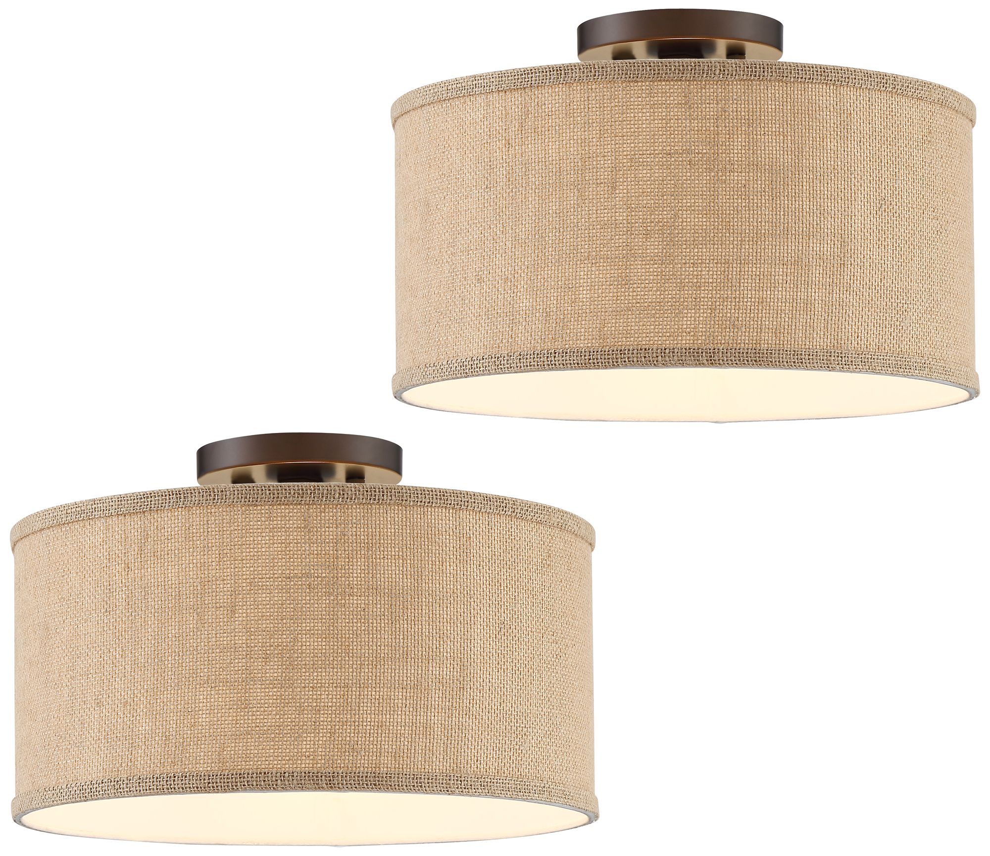 Image 2 Possini Euro Adams Burlap Drum Shade Ceiling Lights Set of 2