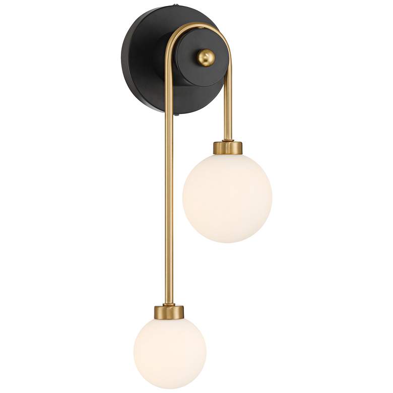 Image 1 Possini Euro Adelia 16" High Black and Brass 2-Light Wall Sconce