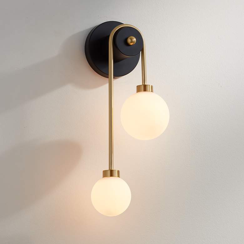 Image 1 Possini Euro Adelia 16" High Black and Brass 2-Light Wall Sconce
