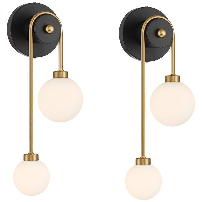 Image 2 Possini Euro Adelia 16"H Black and Brass 2-Light Wall Sconce Set of 2