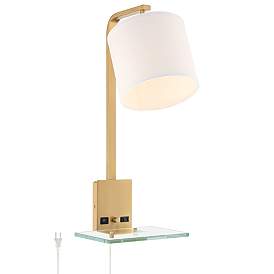 Image3 of Possini Euro Adelle Plug-In Wall Lamp Shelf with USB Port and Outlet