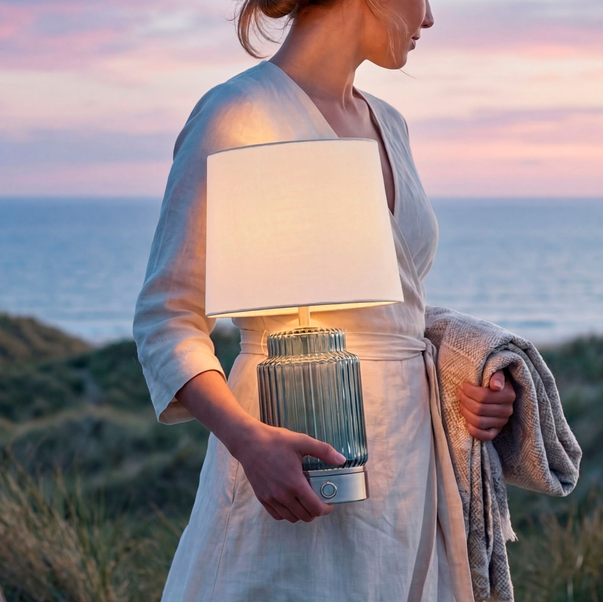 Watch A Video About the Possini Euro Alain Blue Fluted Glass Cordless Accent Table Lamp