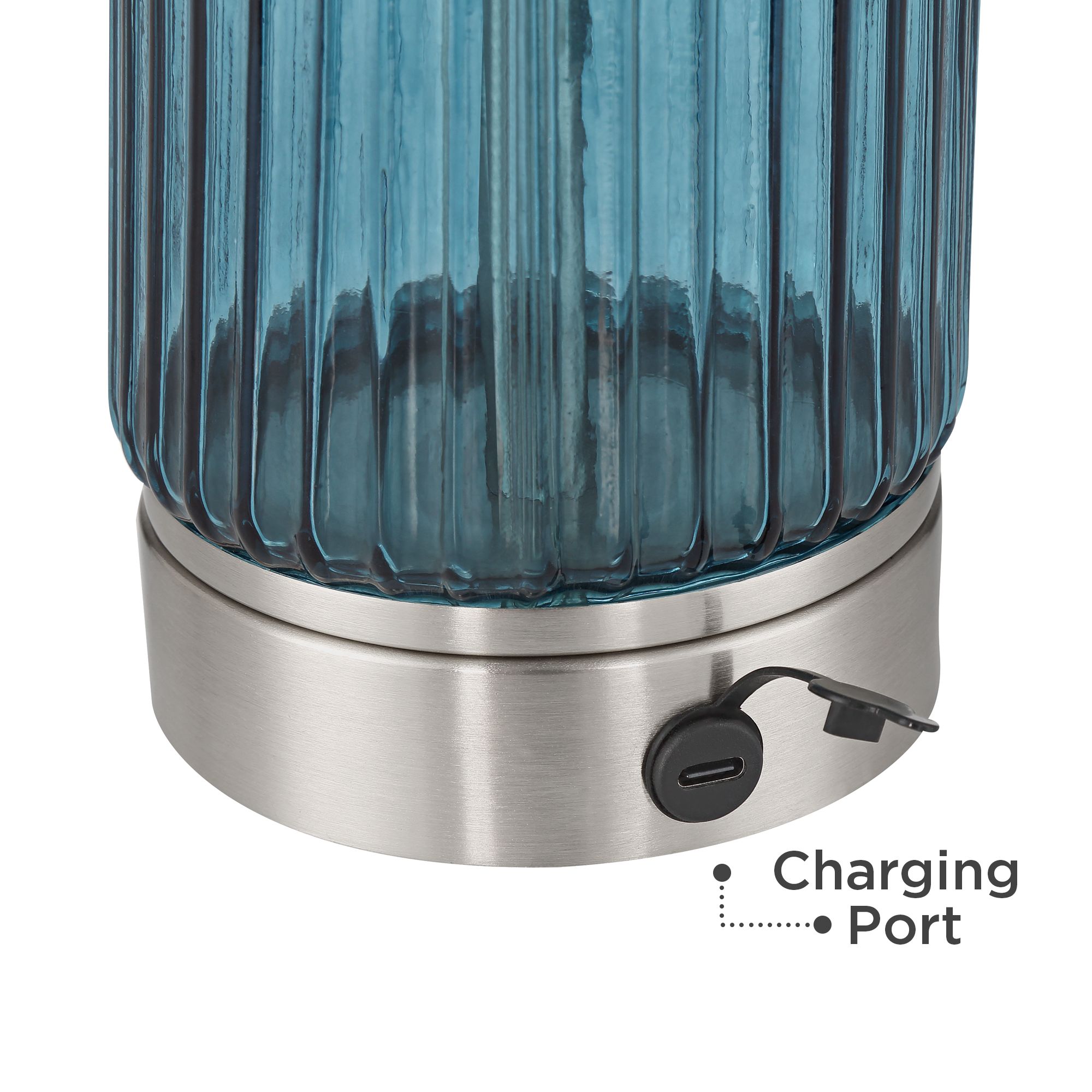 Possini Euro Alain 15"H Blue Fluted Glass Cordless Accent Table Lamp in scene