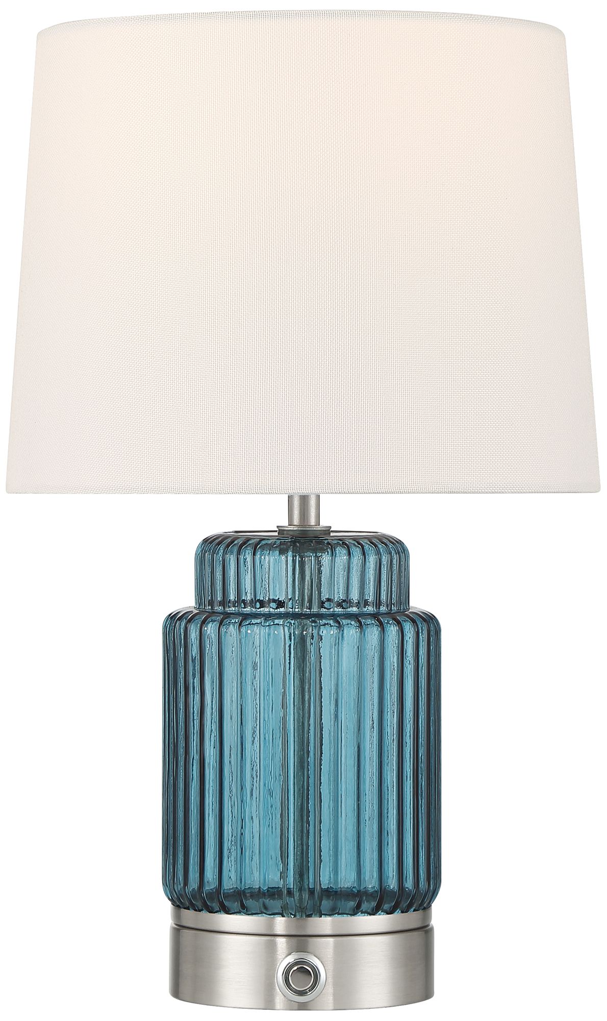 Image 3 Possini Euro Alain 15"H Blue Glass Battery Powered Accent Table Lamp